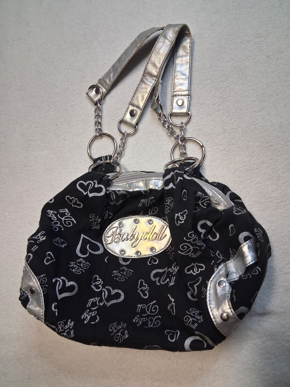 Miss Babydoll Black Shoulder Bag with Silver Accents - Picture 9 of 9